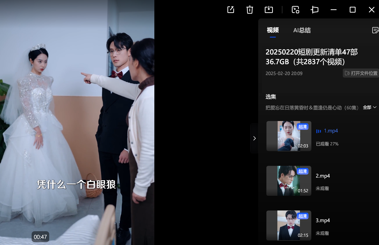 【短剧】20250220短剧更新清单47部36.7GB(共2837个视频)
