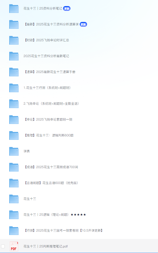 【考公资料】【2025花生十三行测+申论】花生言语+资料分析+逻辑判断+申论+时政+速算+笔记资料 【97G】