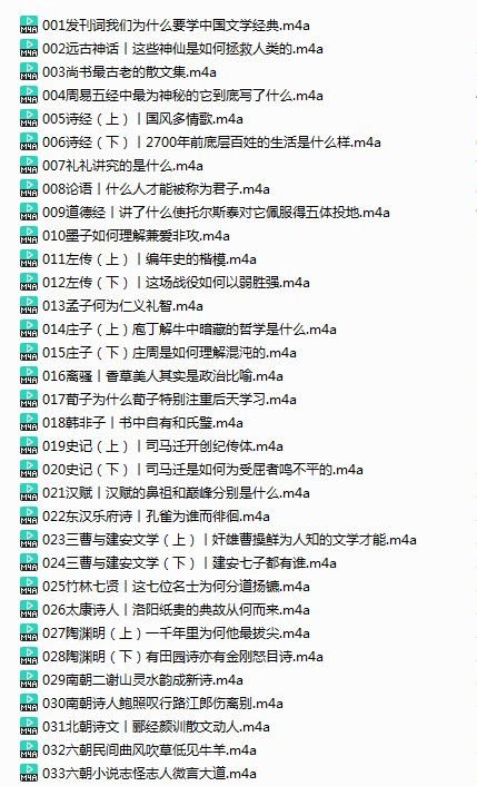 《中国文学经典100讲》全141集价值199元 读懂影响中国的100本文学经典  [m4a]  [1.8GB]
