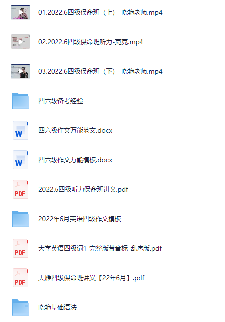 【考研】【英语4-6级】刘晓艳保命班（讲义+基础语法+作文模板+备考经验）MP4/docx/pdf【13GB】
