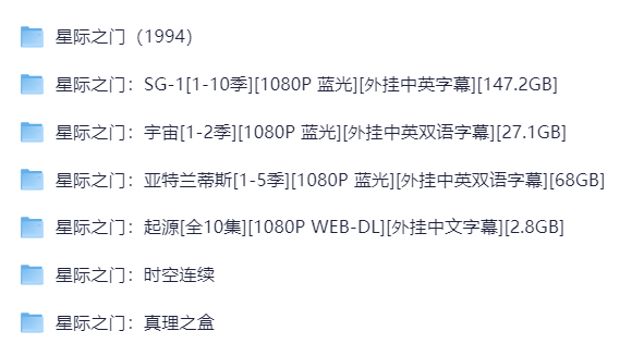 【珍藏版】星际之门系列合集 [星际之门SG-1+亚特兰蒂斯+原初+1994电影版+真理之盒+时空连续+起源]  1080P 蓝光 外挂中英字幕 290.3GB