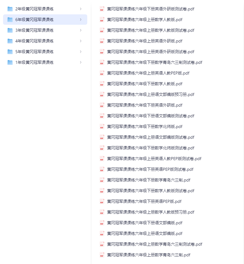 【学习资料】【小学】黄冈冠军课课练(1~6年级上下全册) pdf 【3.5GB】