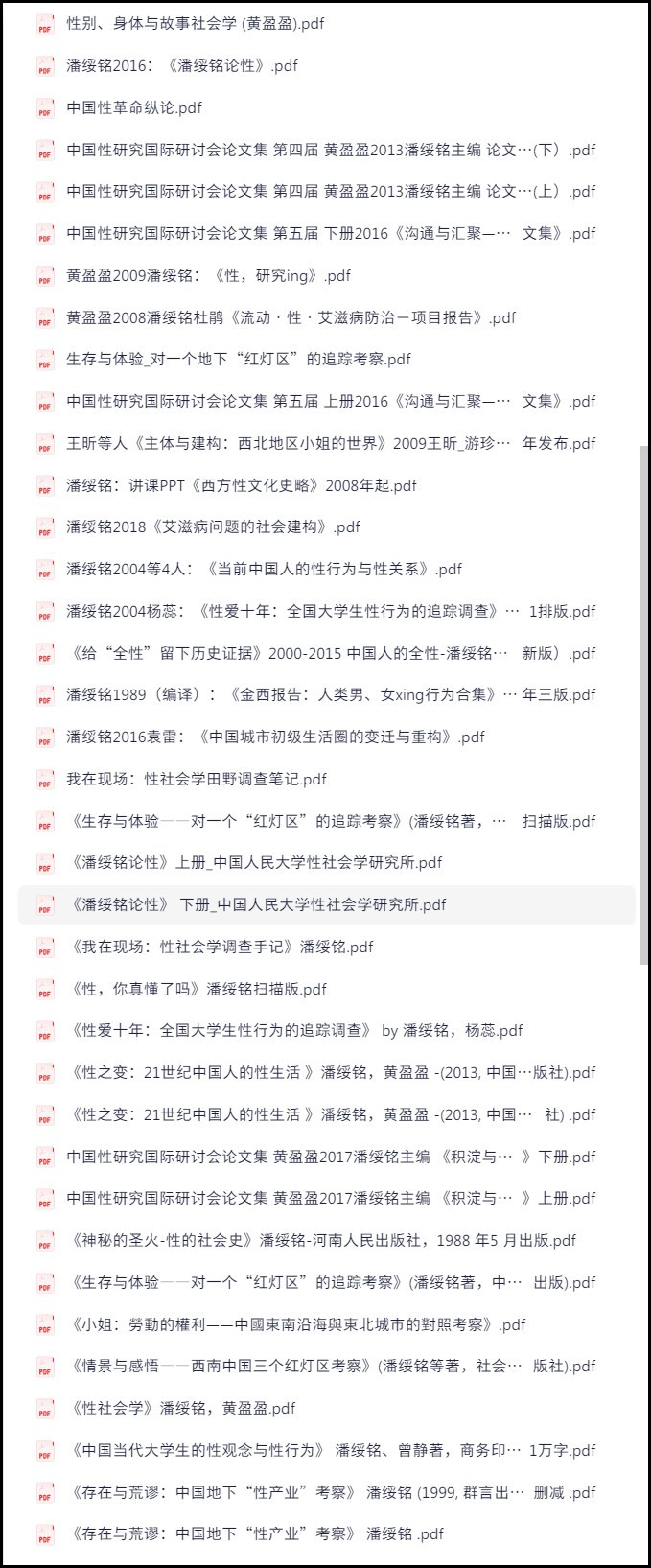 【电子书】“中国性学第一人”潘绥铭著作 黄盈盈【合集】【性学术】 【PDF】【453MB】