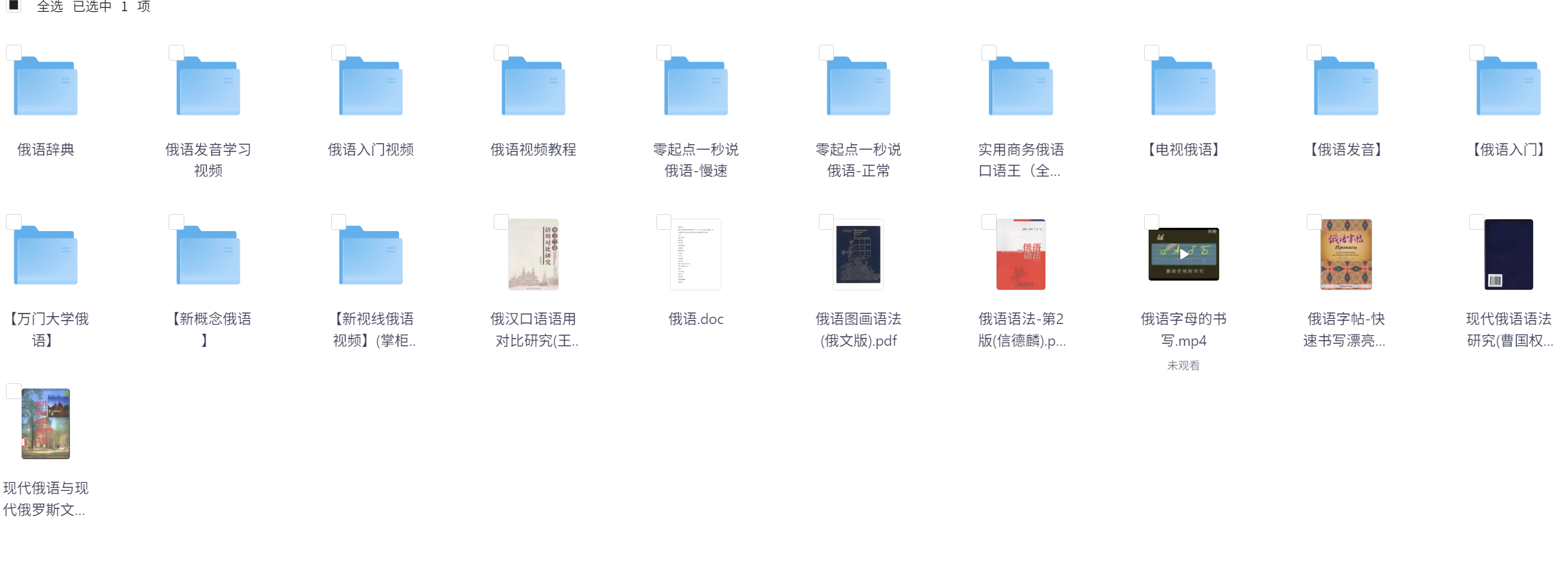 俄语零基础入门学习资料俄语词典 口语 语法 包含视频与pdf书籍  54.9G