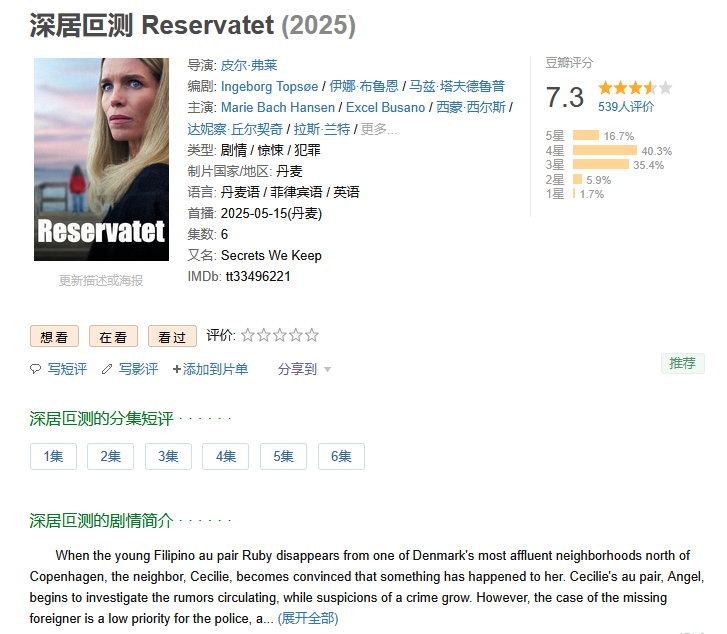 「深居叵测 Reservatet」6集全 Netflix剧 2025  [1080P] [中文字幕] [总5.8G] 「已刮削海报」