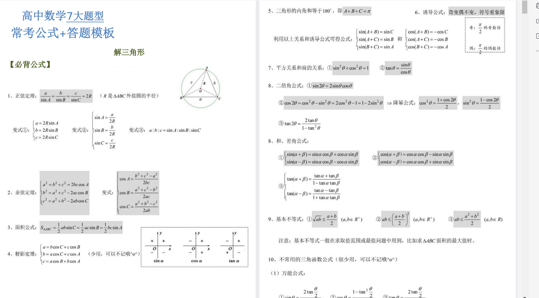 高中数学七大题型模板+必背公式.pdf 【2MB】