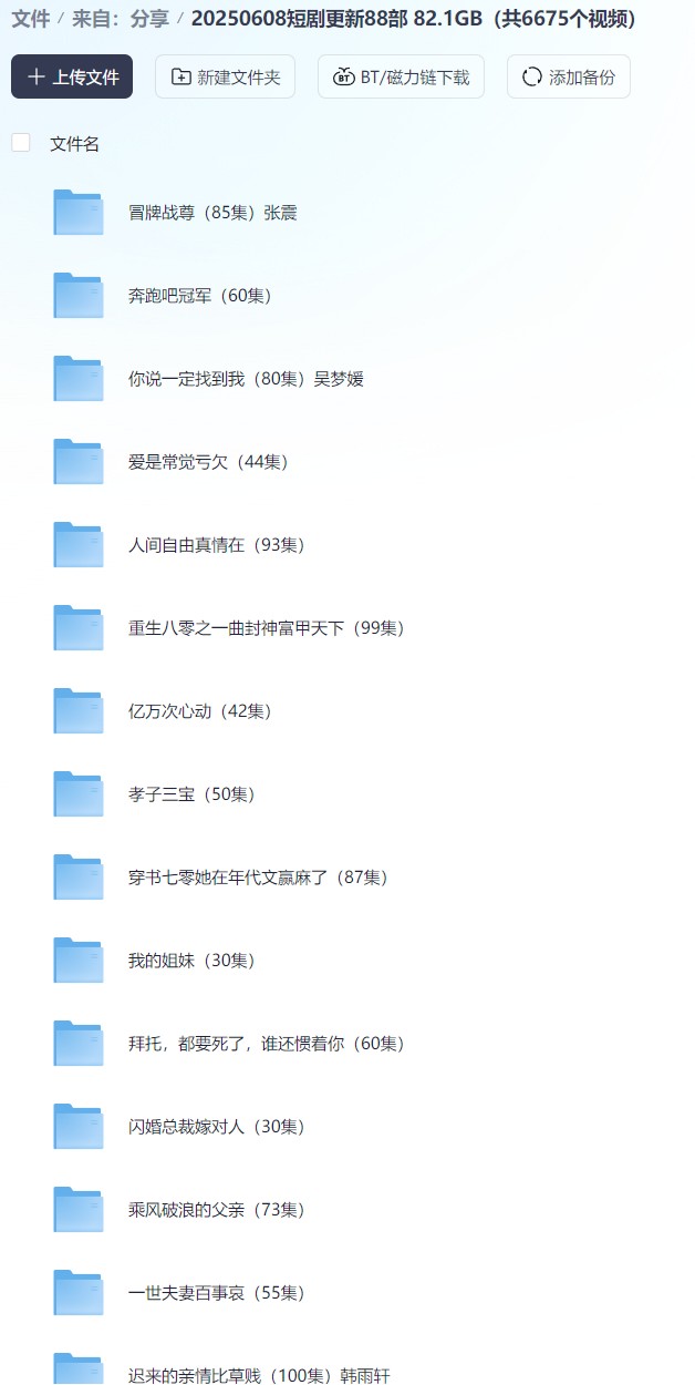【短剧】20250608短剧更新88部 82.1GB（共6675个视频）