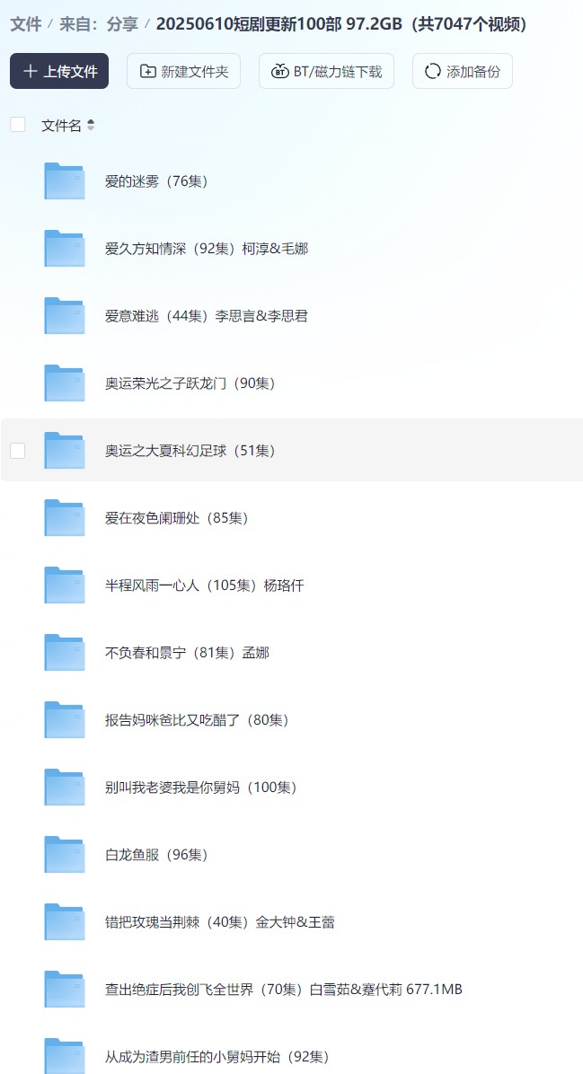 【短剧】20250610短剧更新100部 97.2GB（共7047个视频）