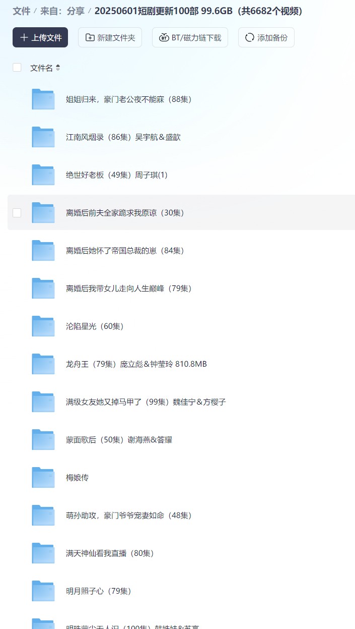【短剧】20250601短剧更新100部 99.6GB（共6682个视频）