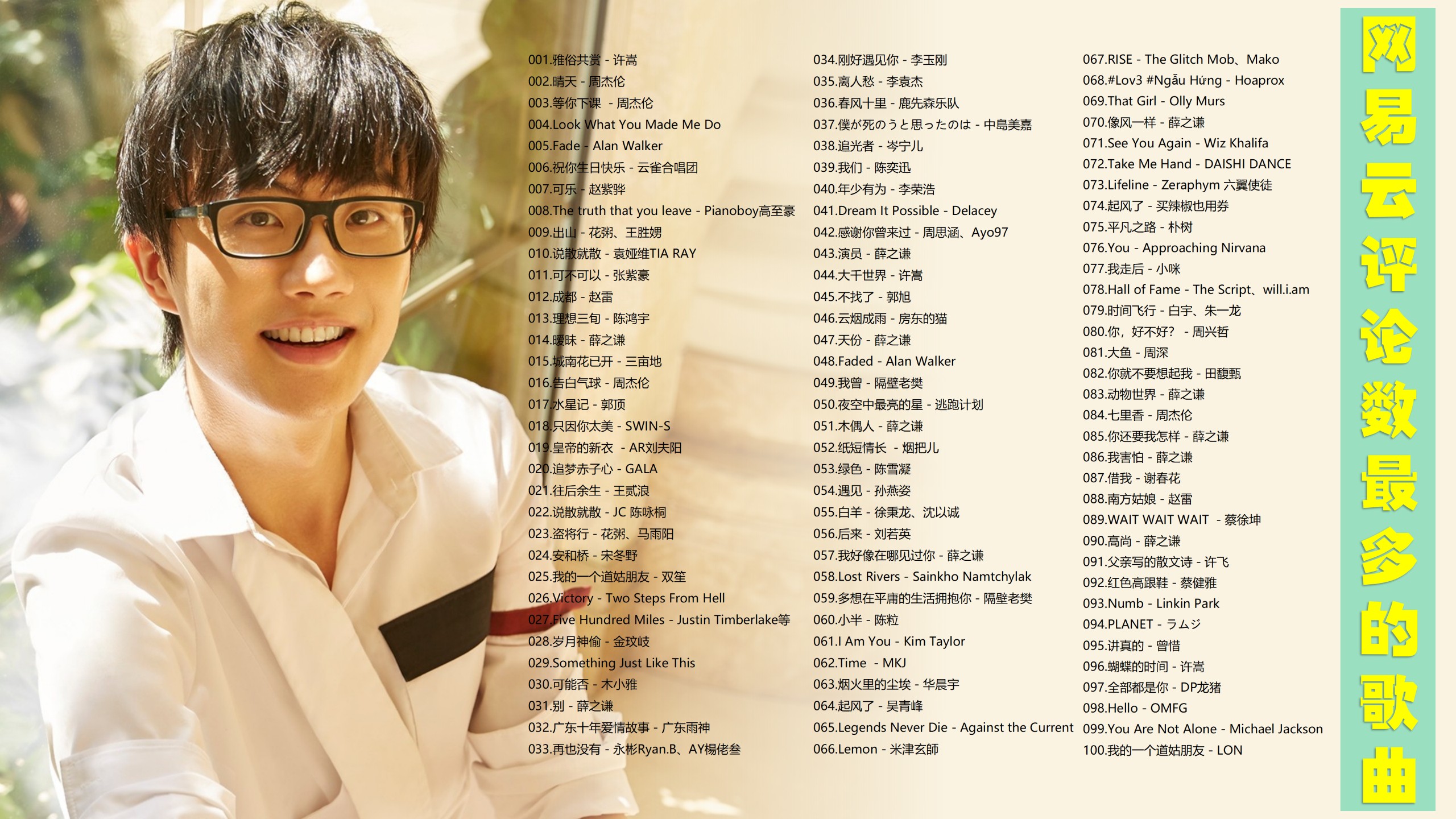 网易云评论数最多的华语和外语歌曲TOP100带歌词！ [MP3/0.87G]