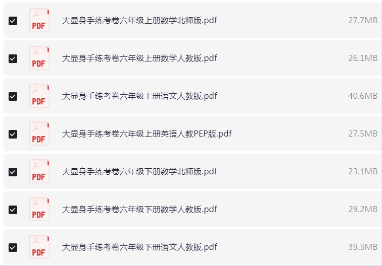 1~6年级全册大显身手练考卷 试卷PDF【1.2GB】