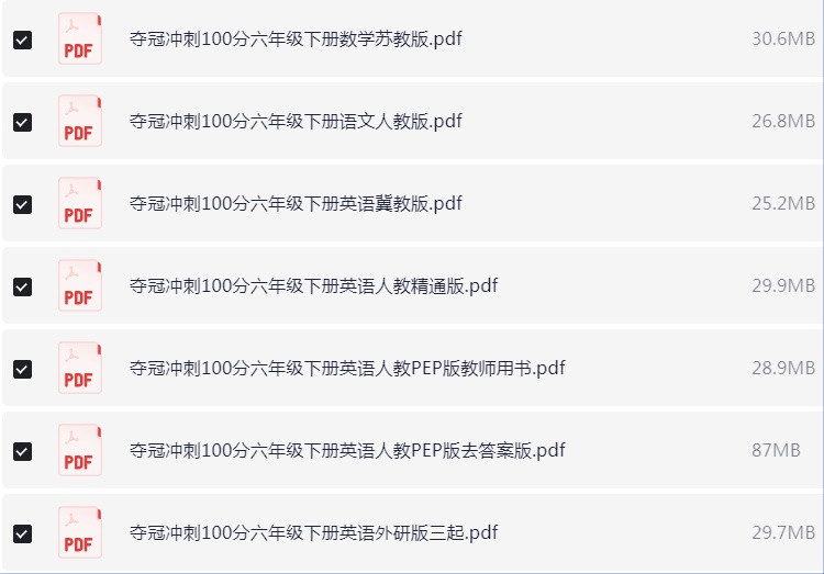 1~6年级全册夺冠冲刺100分 试卷PDF【4.6GB】