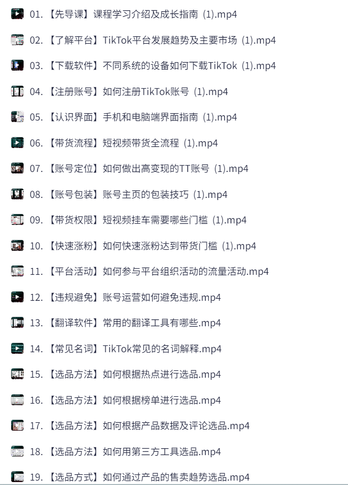 (最强副业保姆级教程)零基础TikTok带货达人运营实操-选品、Ai提炼卖点、Ai直播、高转换绝密技巧【Mp4,3.9GB】