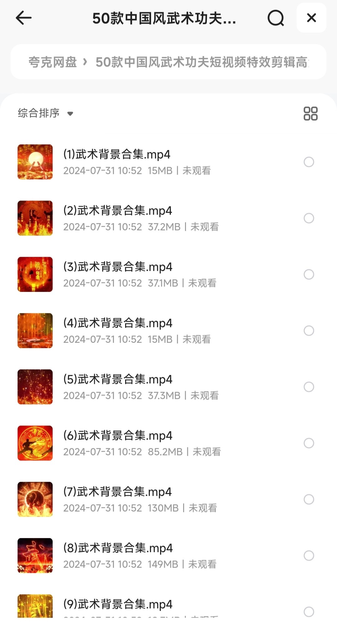 50款中国风武术功夫短视频特效剪辑高清素材（短视频素材）［2.1GB］