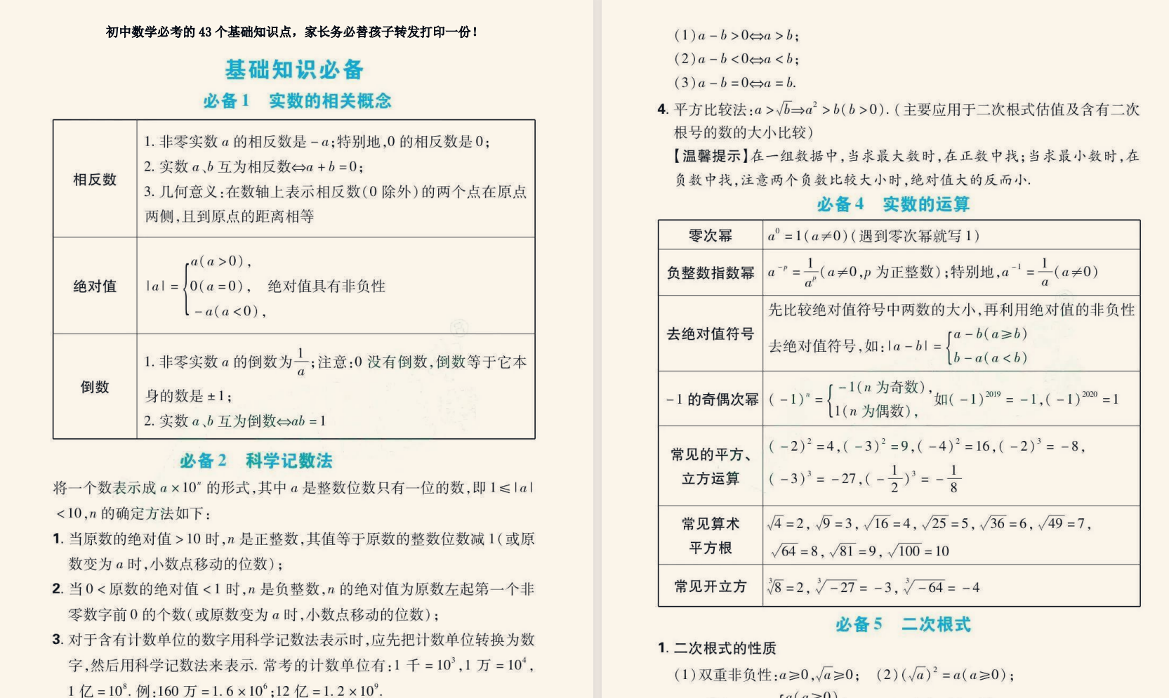 初中数学必考的43个基础知识点 PDF 4.6M
